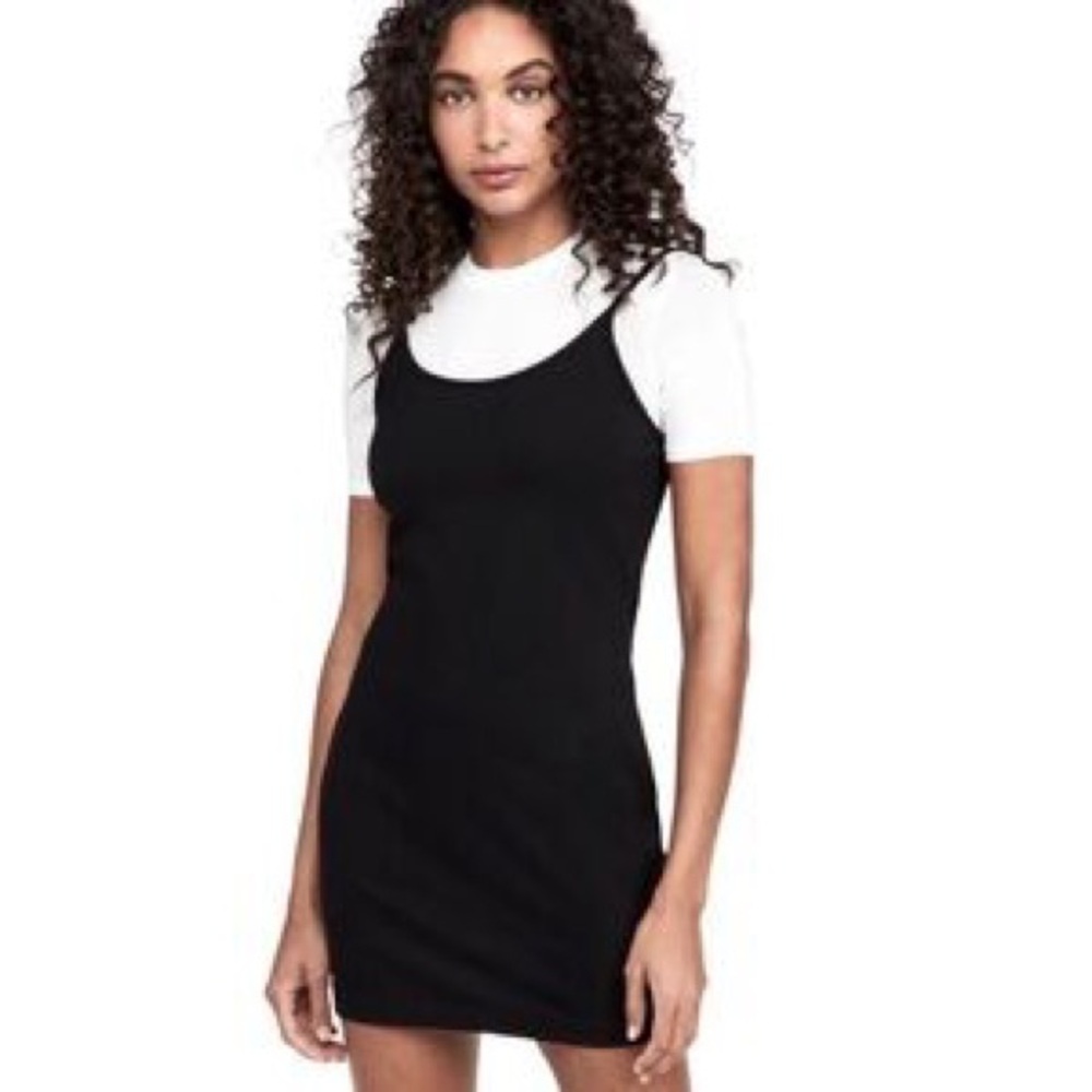 STAUD Mini Sutton Layered Tank Top T Shirt Black and White Mini Dress 90s grunge